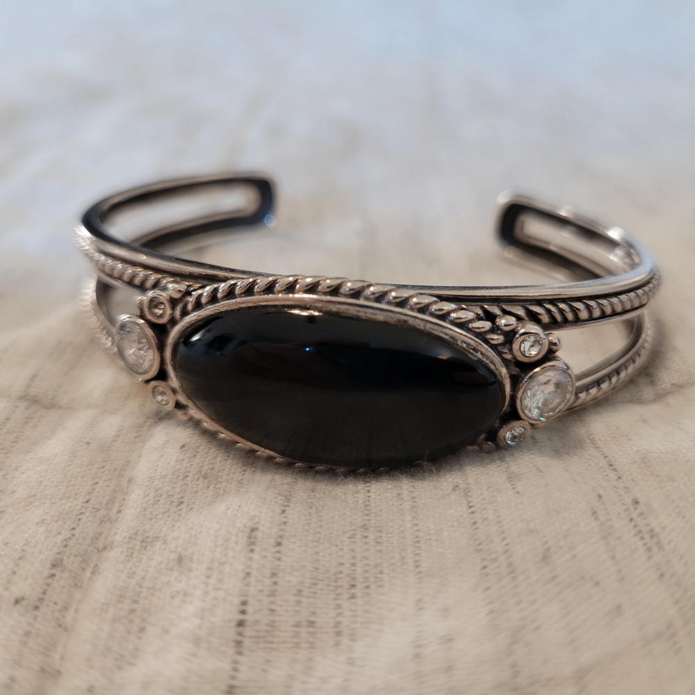 Black Onyx 925 Sterling Silver Barse Cuff Bracelet - Picture 6 of 7